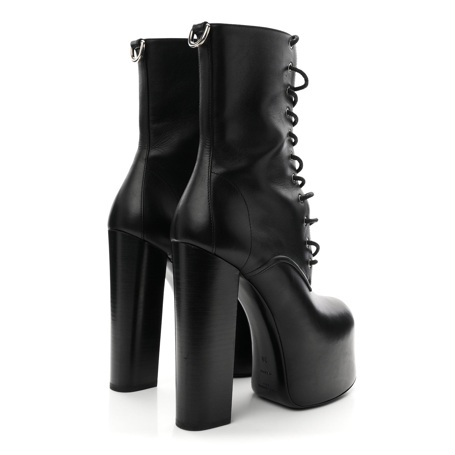 Saint Laurent Calfskin Mina Lace Up Platform Boots 38 Black 5 of 9
