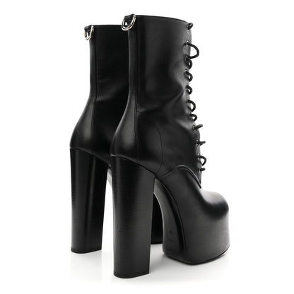 Saint Laurent Calfskin Mina Lace Up Platform Boots 38 Black 5 of 9