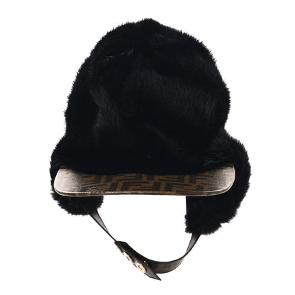 Fendi Mink Glazed Fabric FF Cap Hat M Black Tobacco 4 of 16