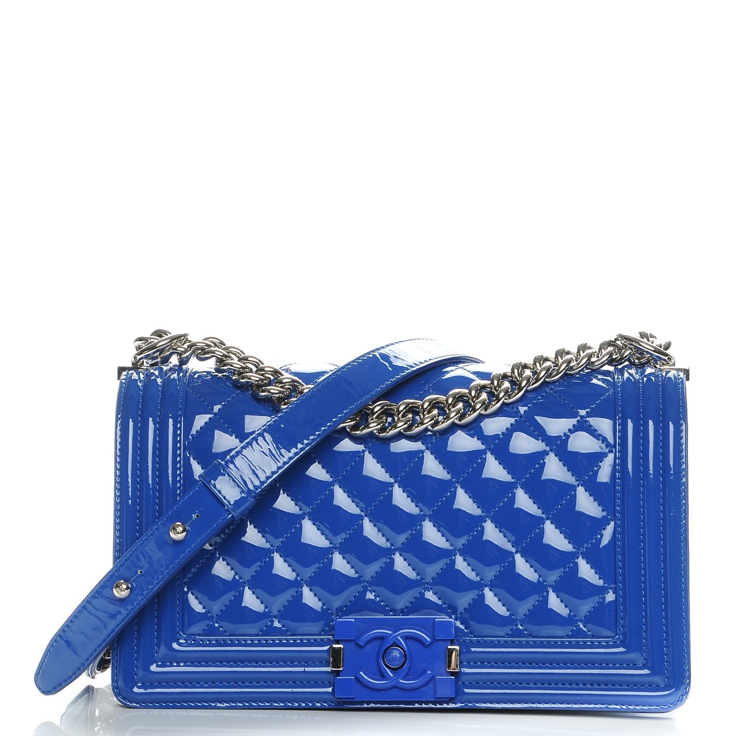 Patent Calfskin Medium Plexiglass Boy Flap Blue