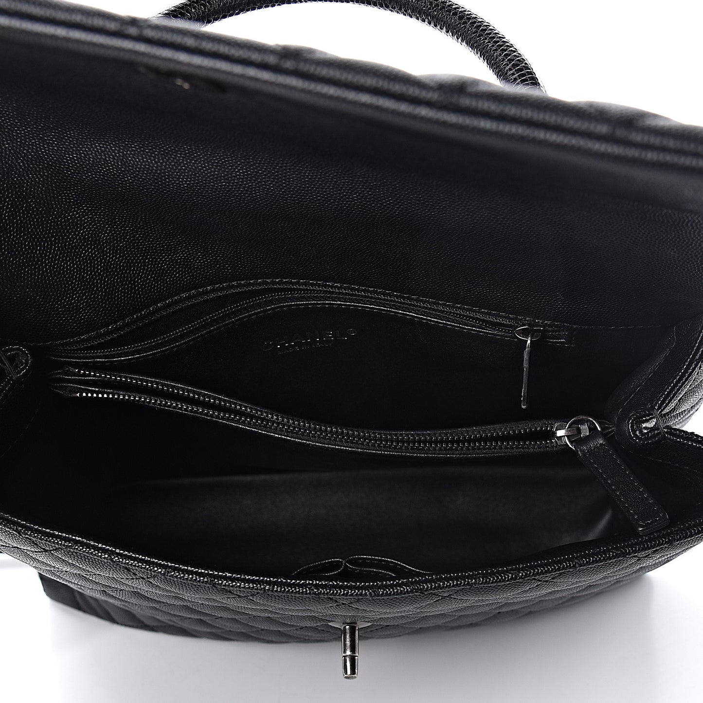 Caviar Lizard Quilted Large Coco Handle Flap Black