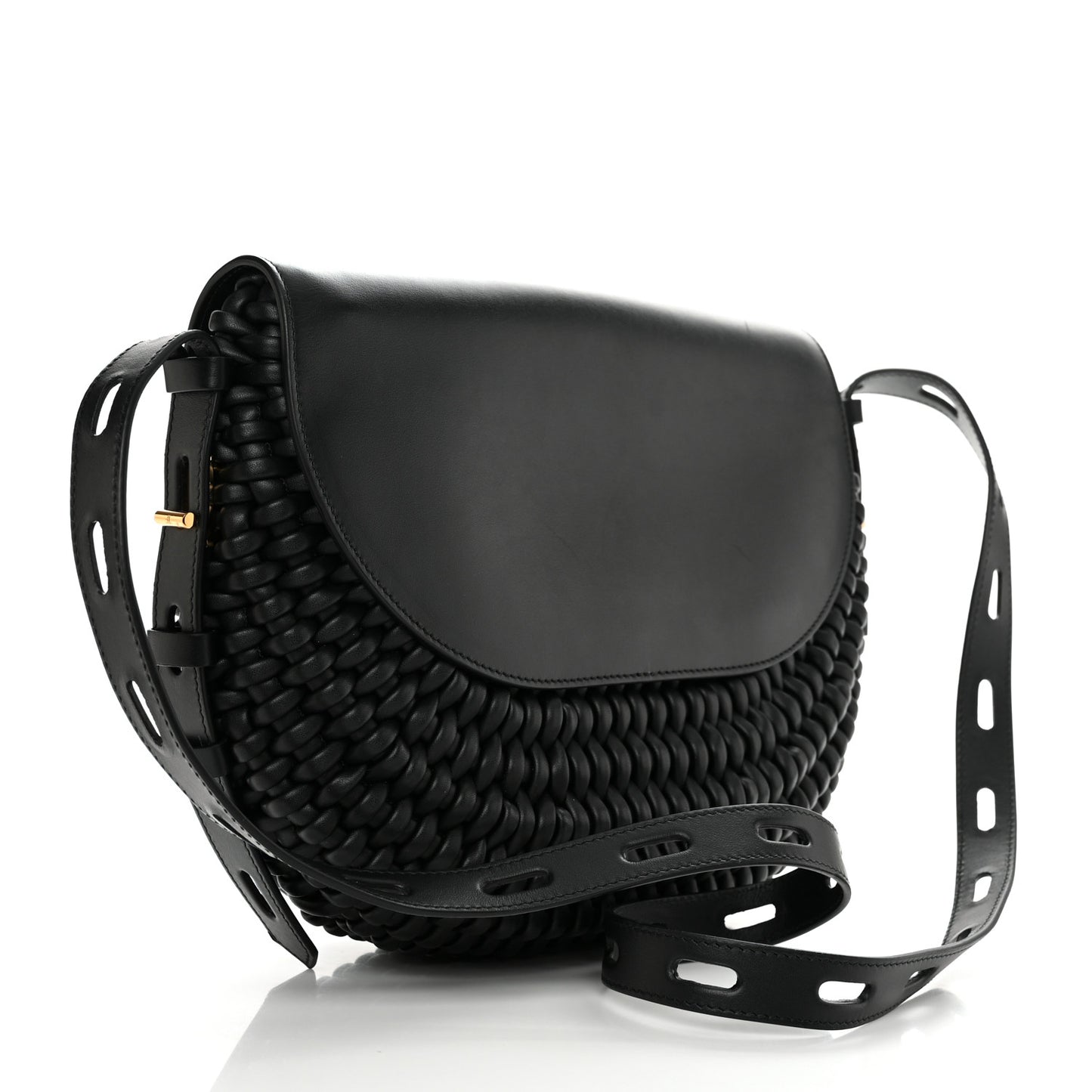 Calfskin Woven T-Twist Crossbody Black