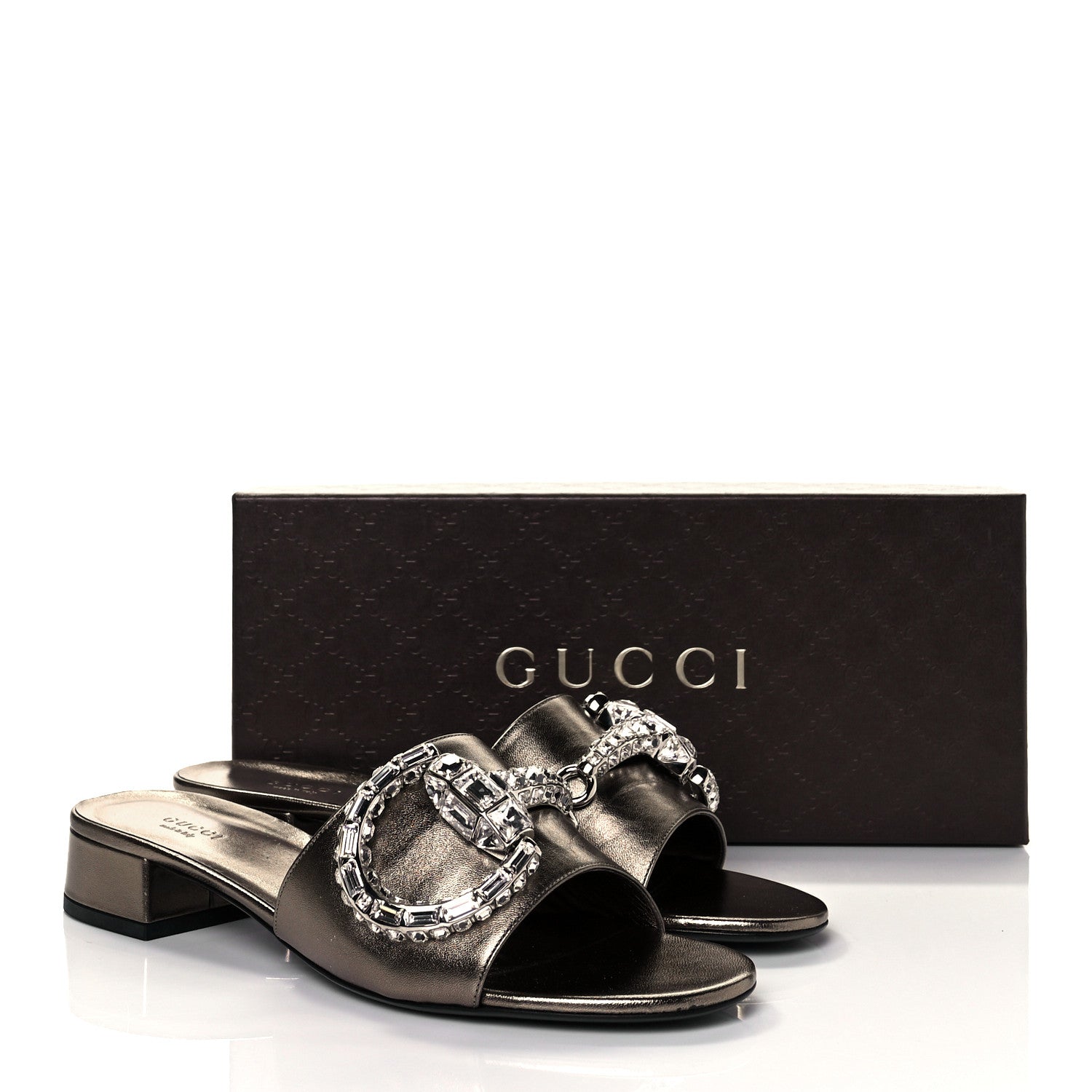 Gucci Metallic Nappa Crystal Maxine Horsebit Slide Sandals 40.5 Bronze 9 of 9
