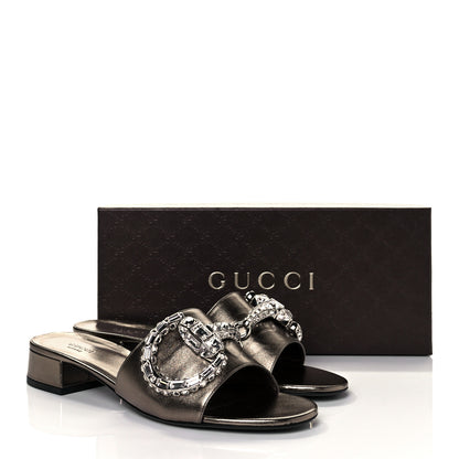 Gucci Metallic Nappa Crystal Maxine Horsebit Slide Sandals 40.5 Bronze 9 of 9