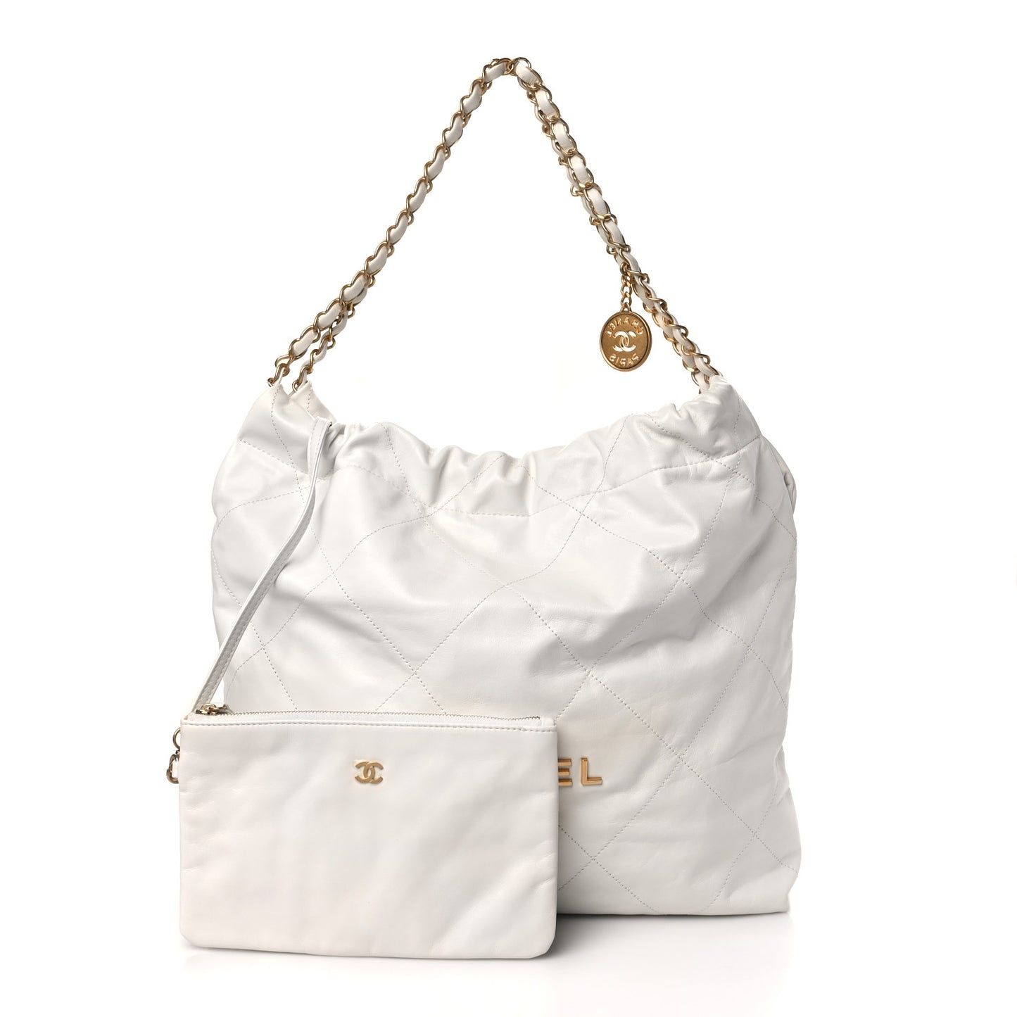 Shiny Calfskin Quilted Chanel 22 White