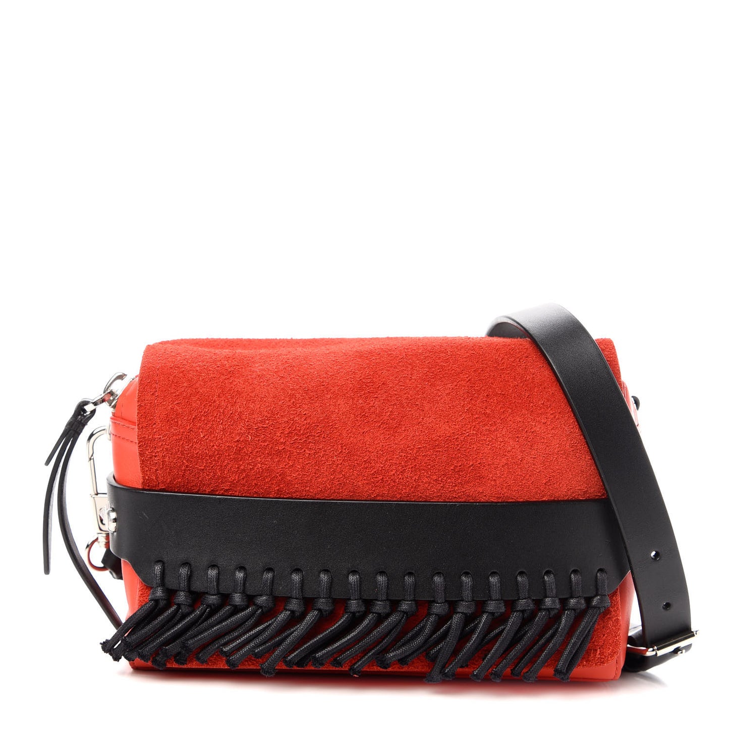 Lambskin Suede Bi-Color Fringe Small Bianca Handbag Rosso