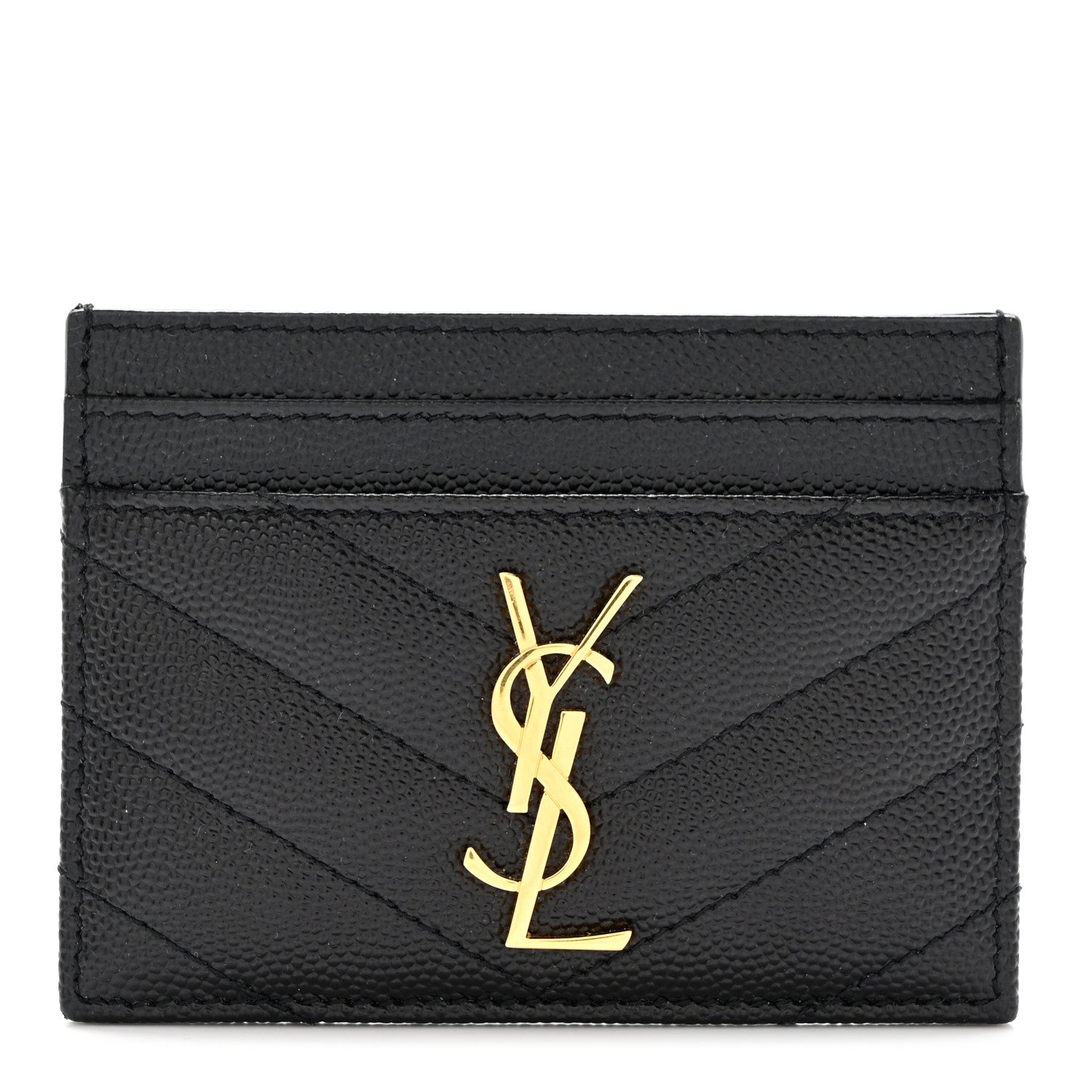 Saint Laurent Grain De Poudre Matelasse Chevron Credit Card Case Black 1 of 8