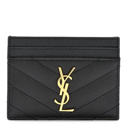 Saint Laurent Grain De Poudre Matelasse Chevron Credit Card Case Black 1 of 8