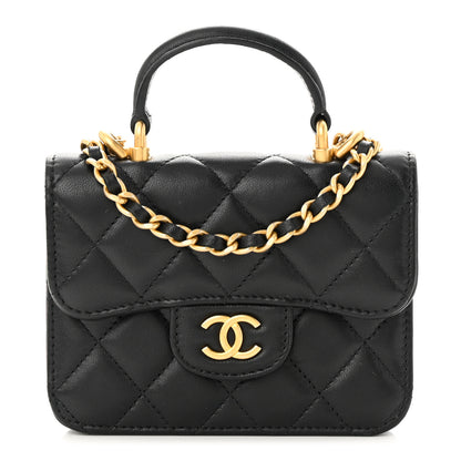Chanel Lambskin Quilted Top Handle Flap Coin Purse With Chain Black 1 of 12