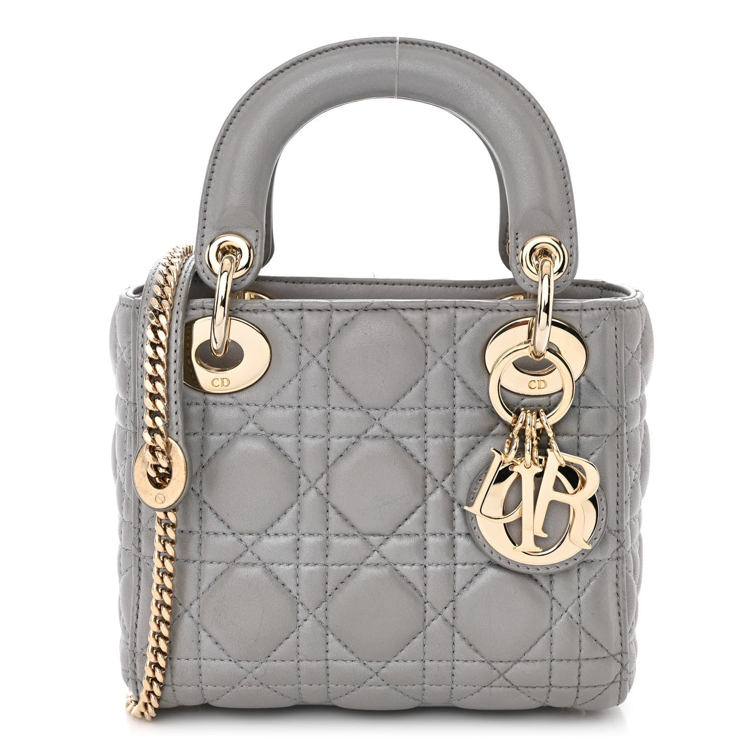 Christian Dior Metallic Lambskin Cannage Mini Lady Dior Grey 1 of 14