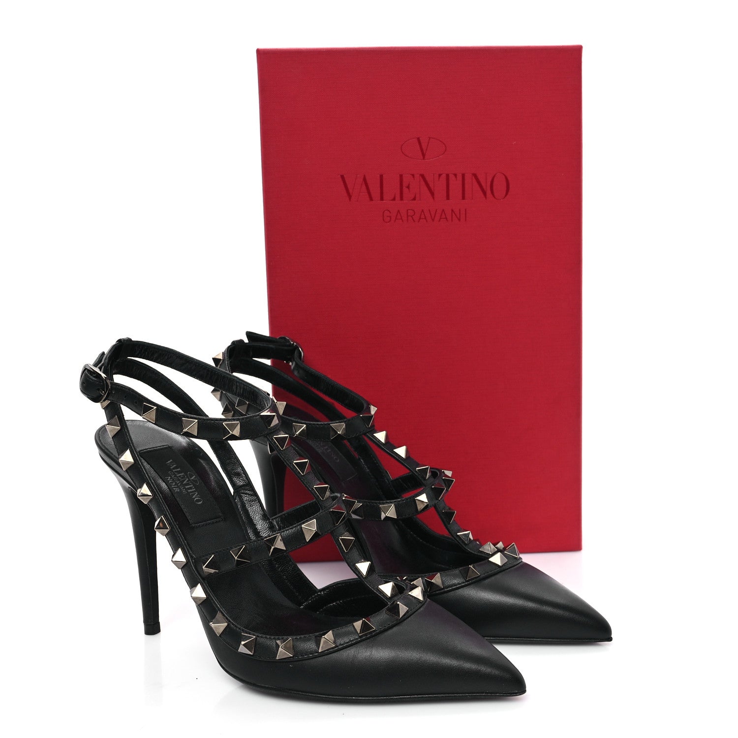 Valentino Garavani Calfskin Nappa Rockstud Ankle Strap 100mm Pumps 37 Black 9 of 9