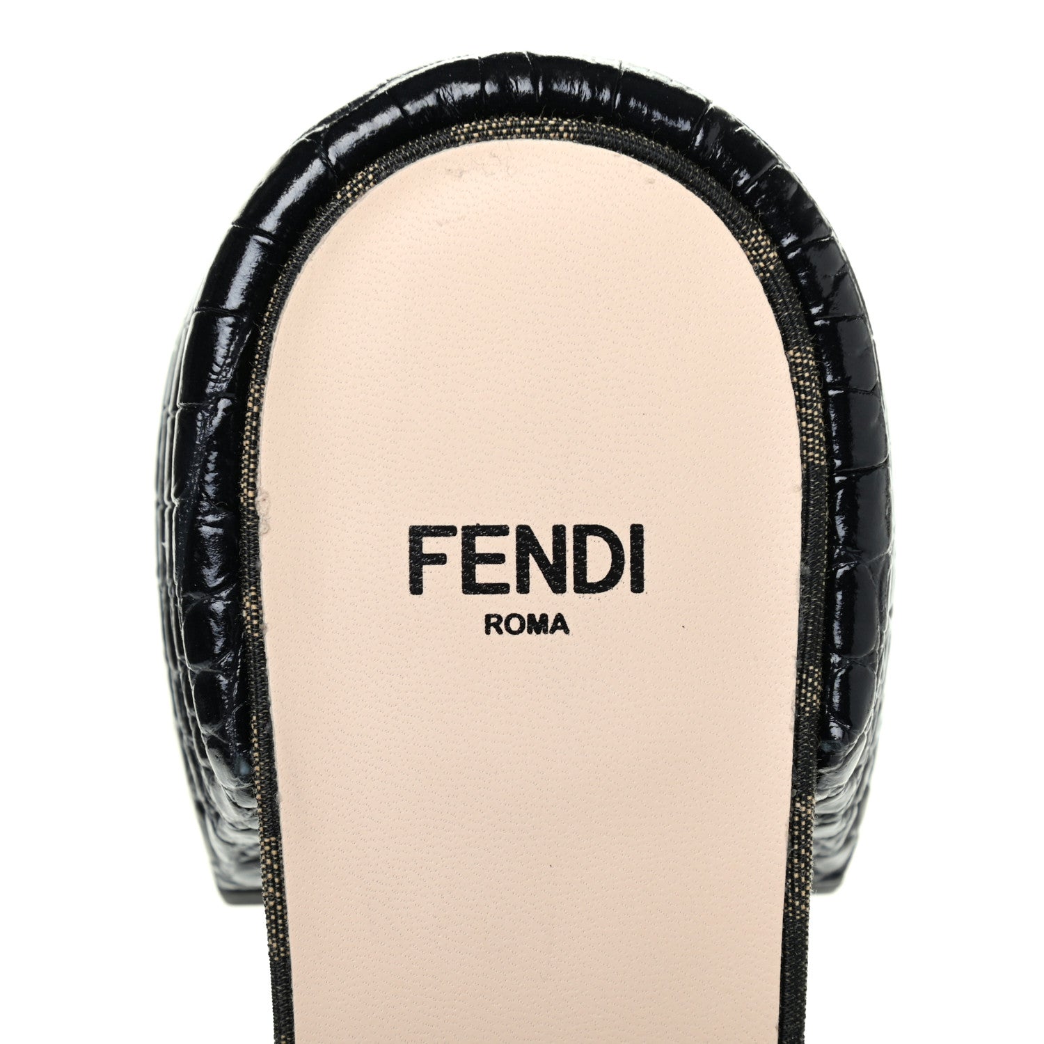 Fendi Jacquard Calfskin FF Crocodile Embossed Promenade Slide Sandals 37 Tobacco Moro Black 7 of 10