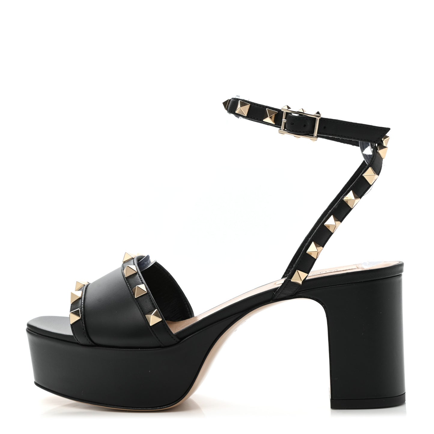 Calfskin Rockstud 35/75mm Platform Sandals 37.5 Black