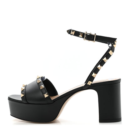 Valentino Garavani Calfskin Rockstud 35/75mm Platform Sandals 37.5 Black 1 of 8