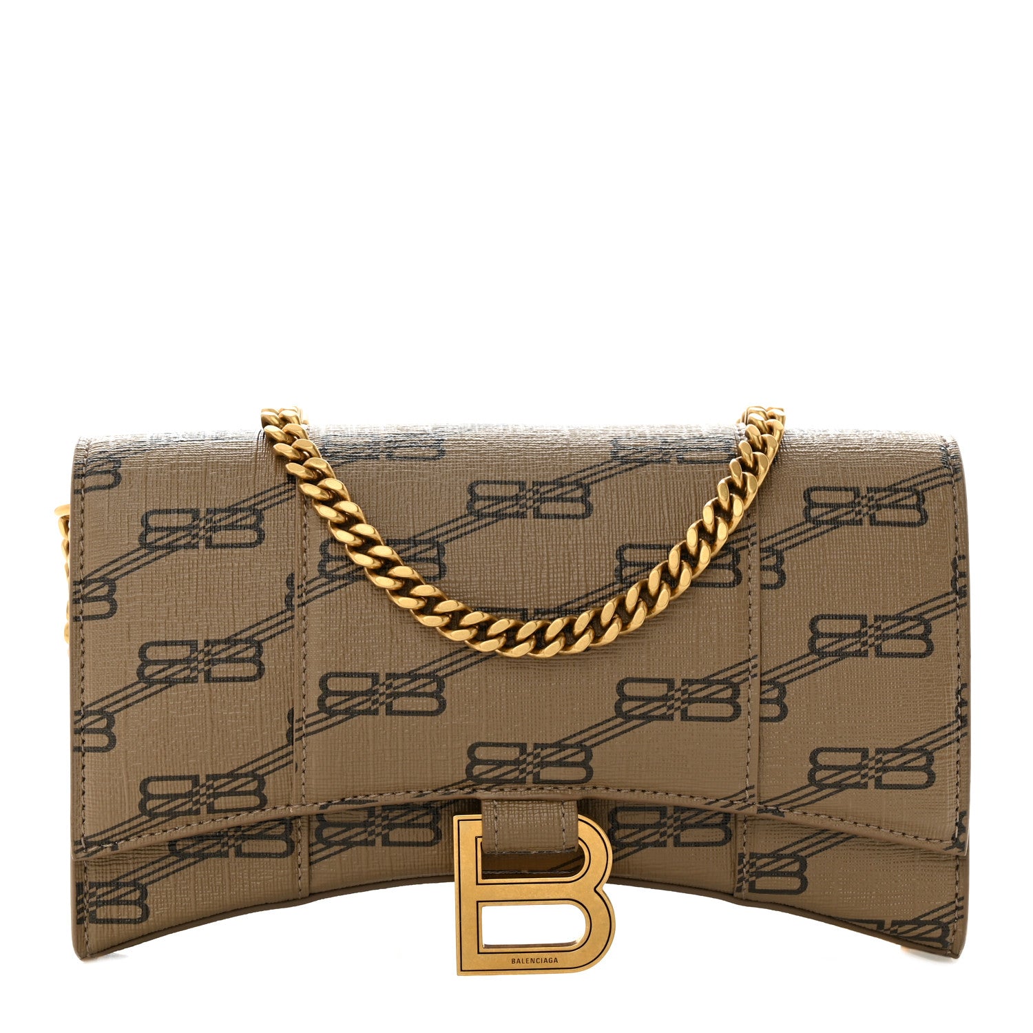 Balenciaga Coated Canvas BB Monogram Hourglass Chain Bag Beige Brown 1 of 13