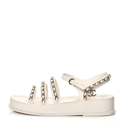 Chanel Calfskin Chain Platform Sandals 39 White 1 of 11