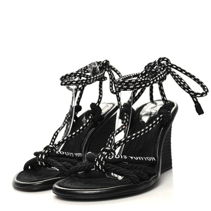 Louis Vuitton Fabric Maia Rope Wedge Sandal 40 Black 3 of 7