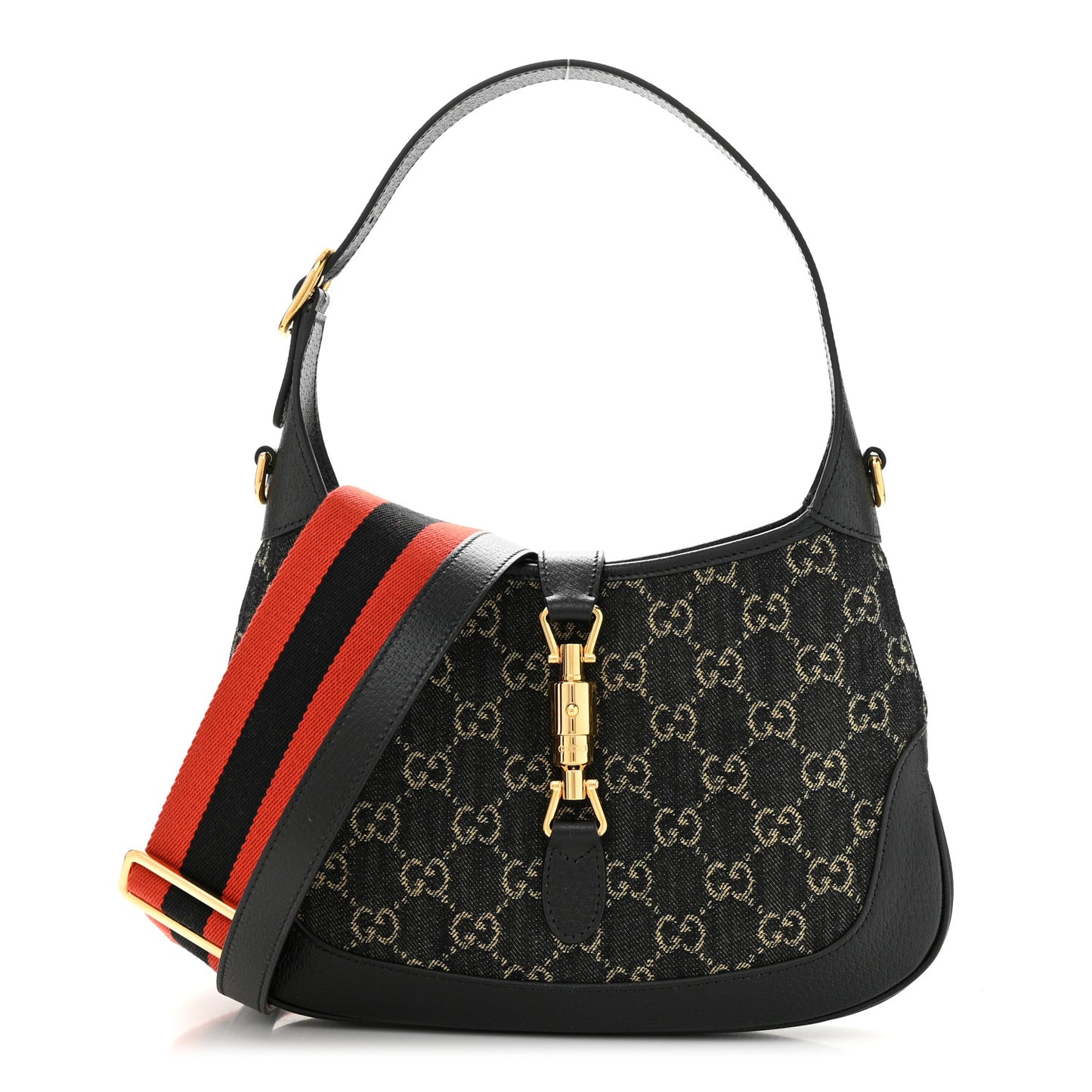 Jacquard Denim GG Monogram Small Jackie 1961 Hobo Black Ivory