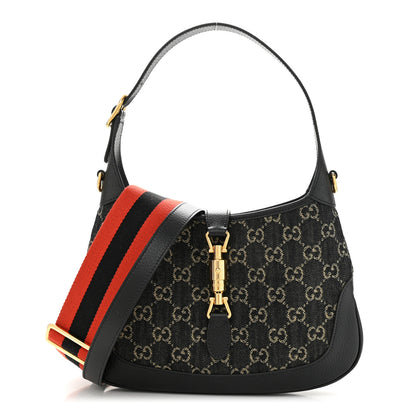 Gucci Jacquard Denim GG Monogram Small Jackie 1961 Hobo Black Ivory 1 of 10