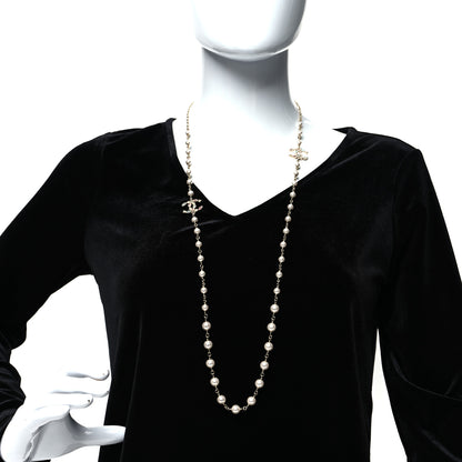 Chanel Pearl Crystal CC Long Necklace Gold Multicolor 2 of 5