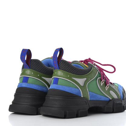Gucci X SEGA Nylon Calfskin Suede Mens Flashtrek Sneakers 8.5 New Shamarock Bright Splash Vintage Green 3 of 11