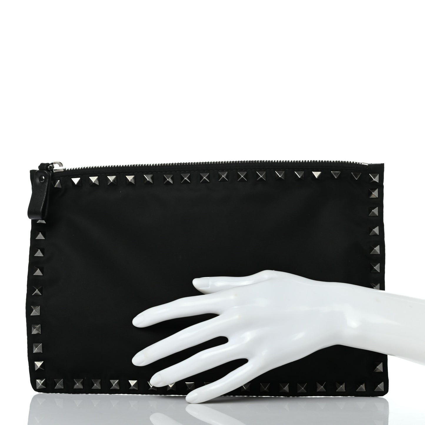 Nylon Rockstud Zip Pouch Black