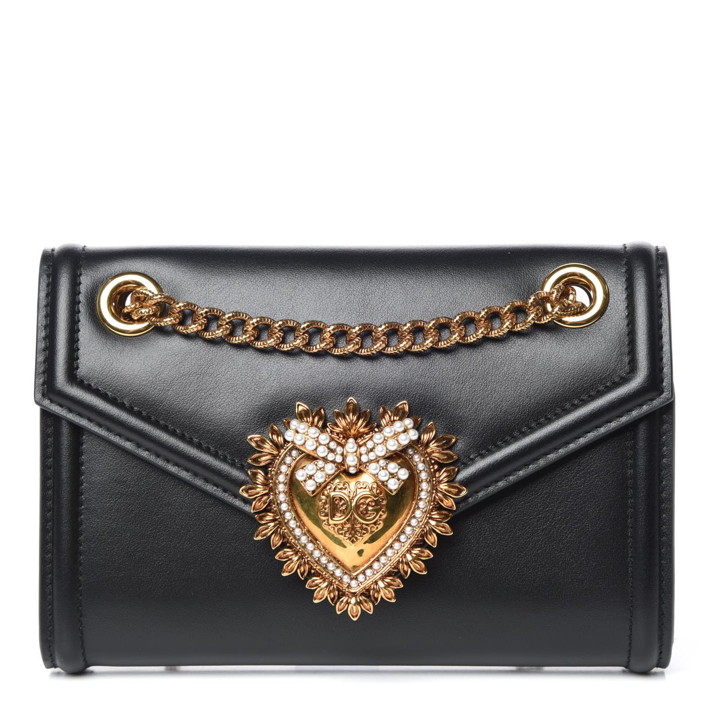 DOLCE & GABBANA Smooth Calfskin Mini Devotion Crossbody Bag Black