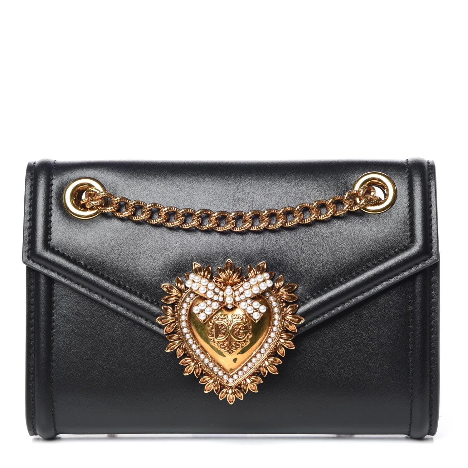 Dolce & Gabbana DOLCE & GABBANA Smooth Calfskin Mini Devotion Crossbody Bag Black 1 of 9