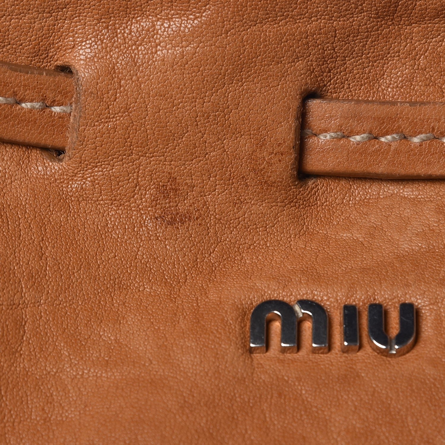 Miu Miu Calfskin Drawstring Tote Cammello 9 of 10