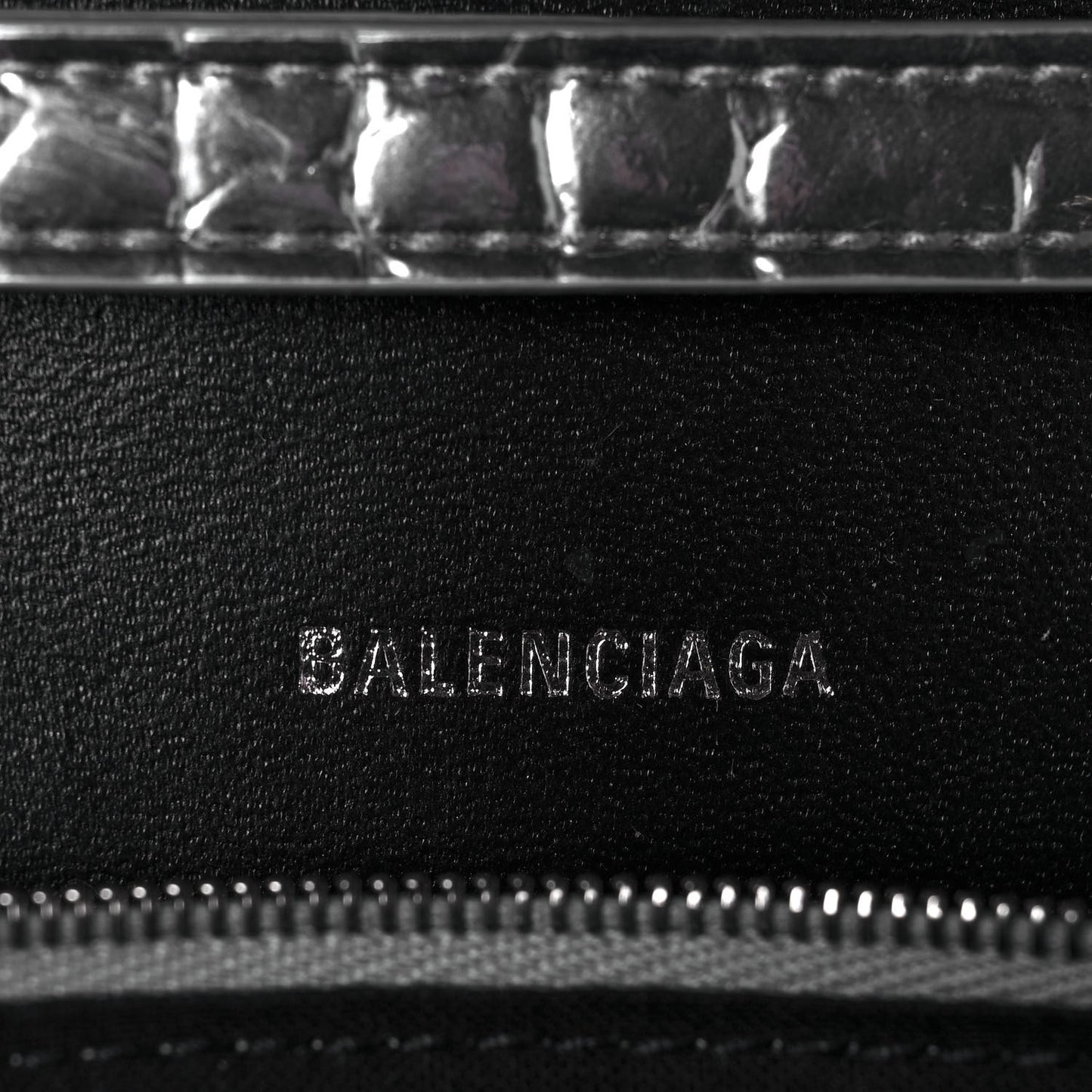 Metallic Calfskin Crocodile Embossed Hourglass Chain Bag Silver
