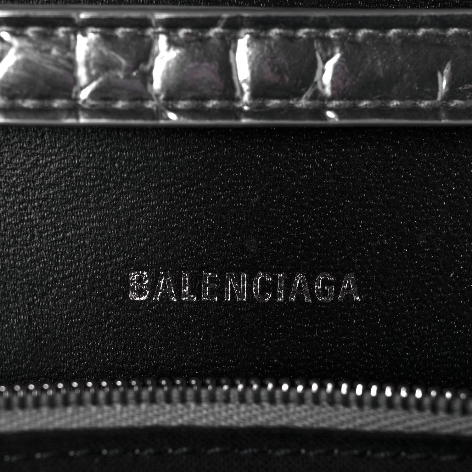 Balenciaga Metallic Calfskin Crocodile Embossed Hourglass Chain Bag Silver 6 of 13