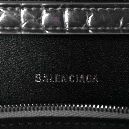 Balenciaga Metallic Calfskin Crocodile Embossed Hourglass Chain Bag Silver 6 of 13