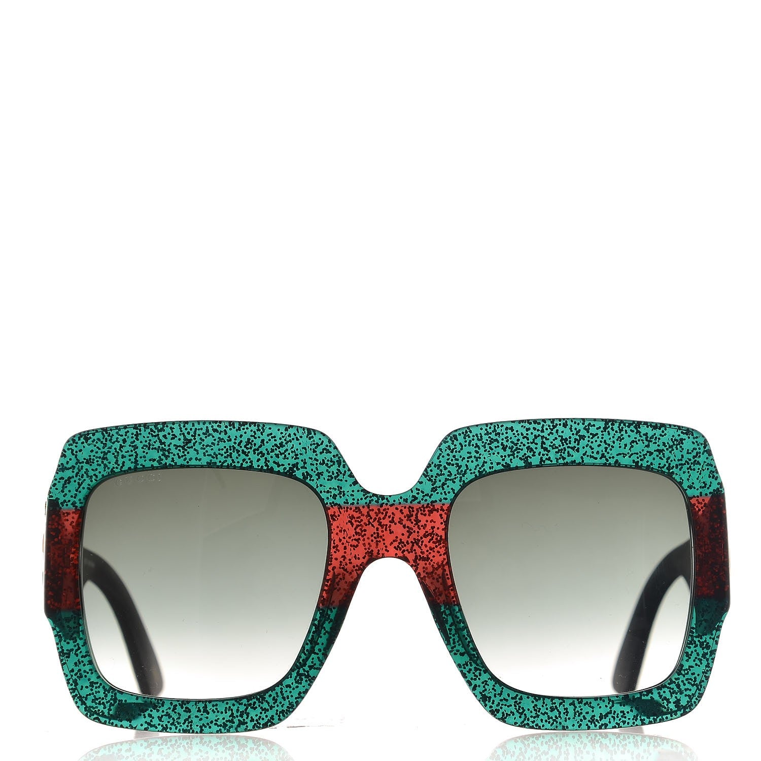 Gucci Square Frame GG0102S Sunglasses Glitter Red Black Green 3 of 9