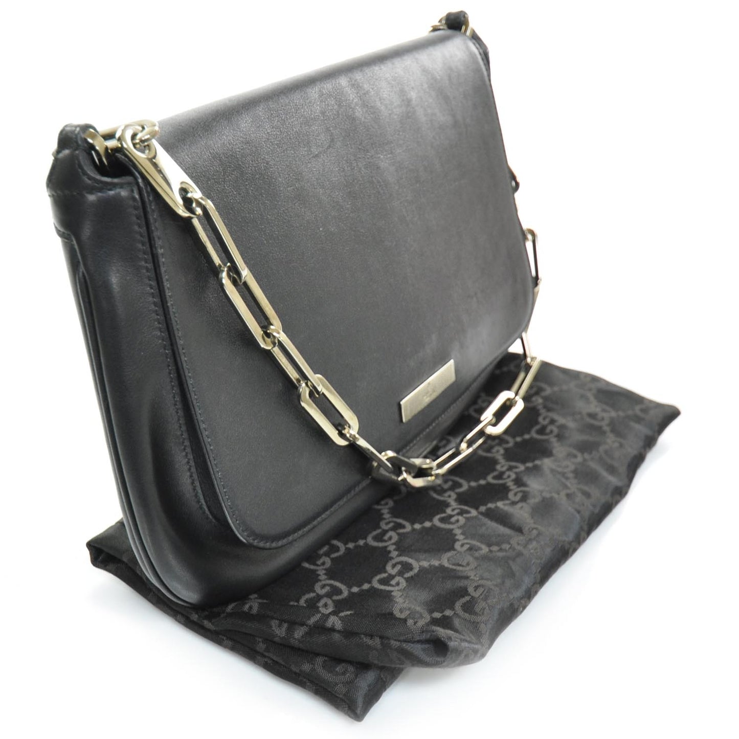 Leather Chain Small Flap Bag Black