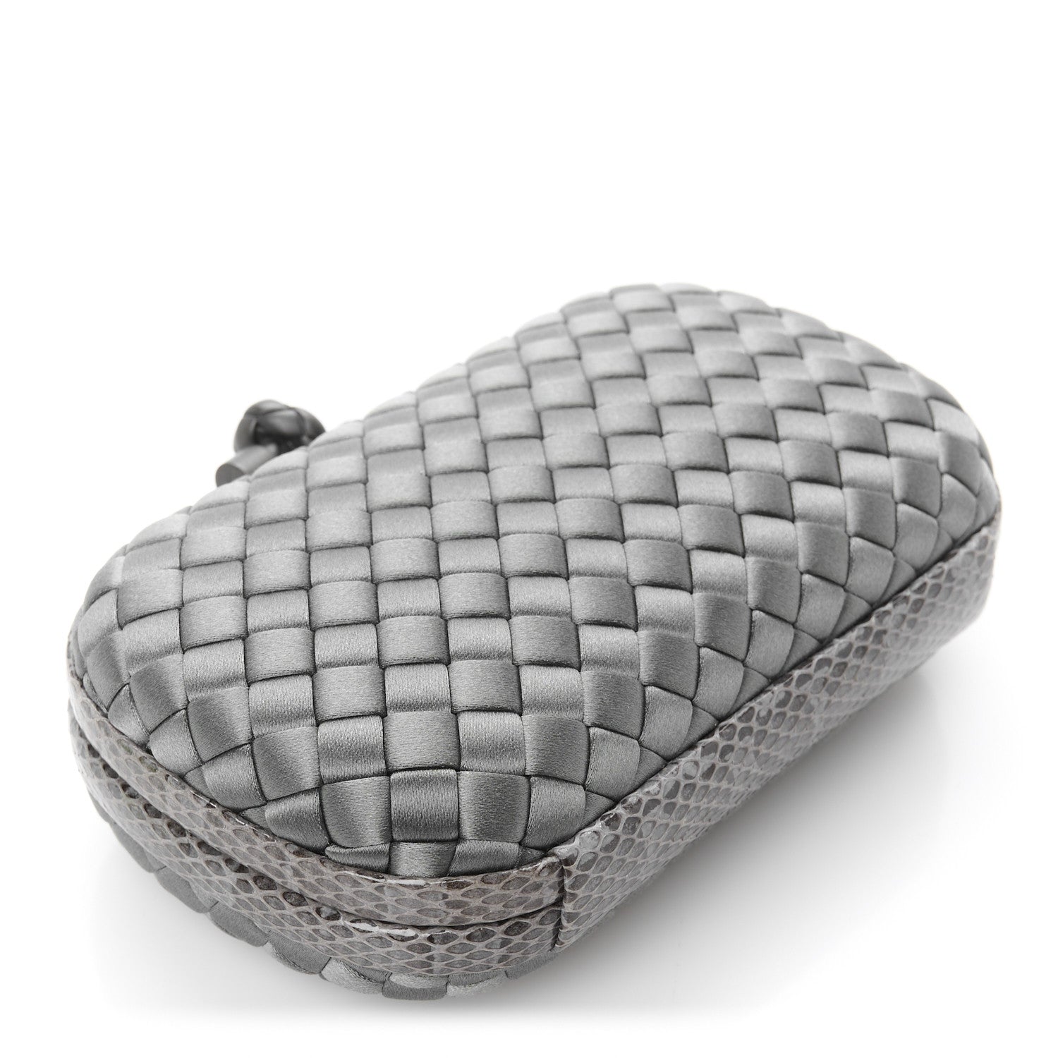 Bottega Veneta Satin Ayers Intrecciato Knot Clutch Ardoise 4 of 7