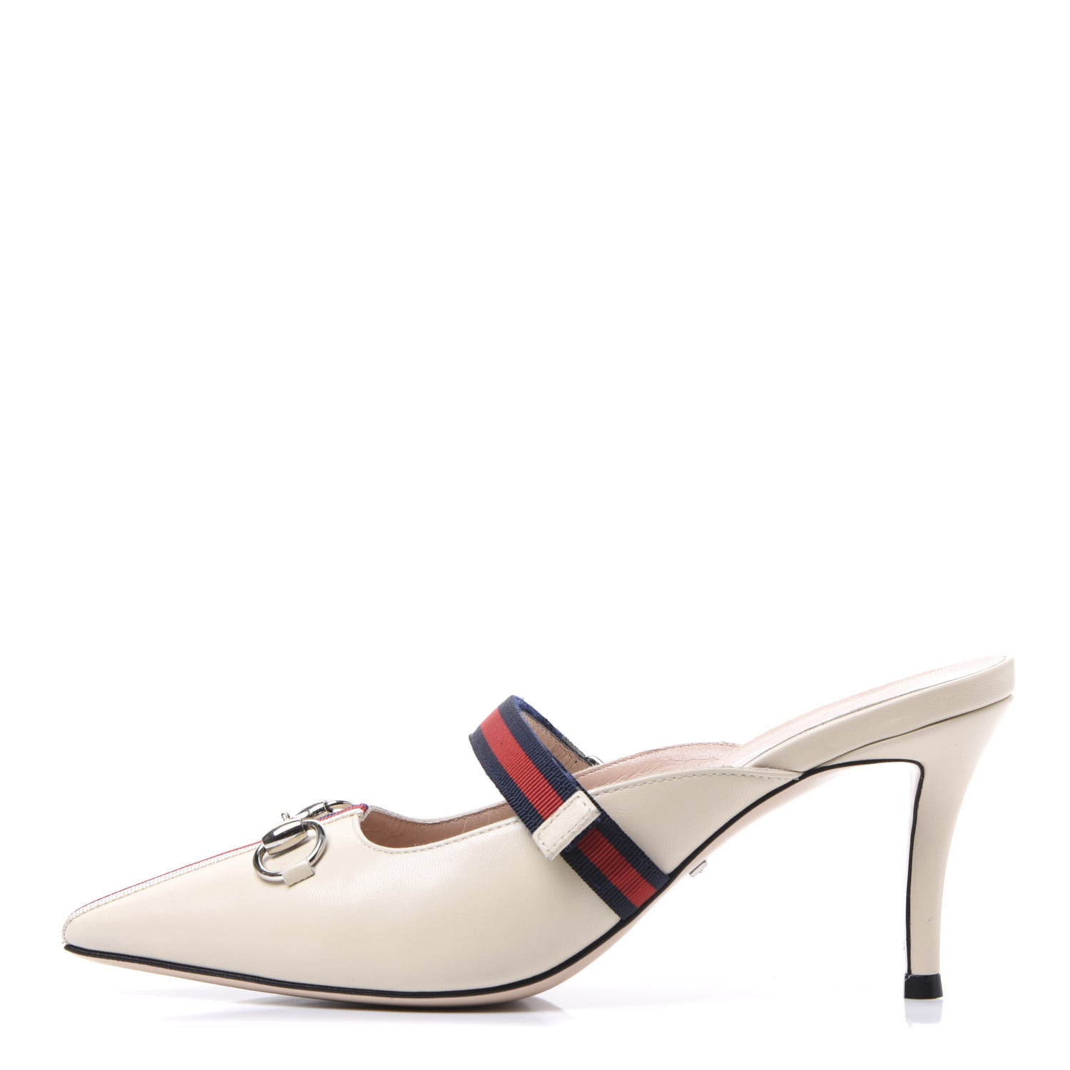 Gucci Malaga Kid Sylvie Web Cross Strap Mid-Heel Slides 36 Vintage White 1 of 9