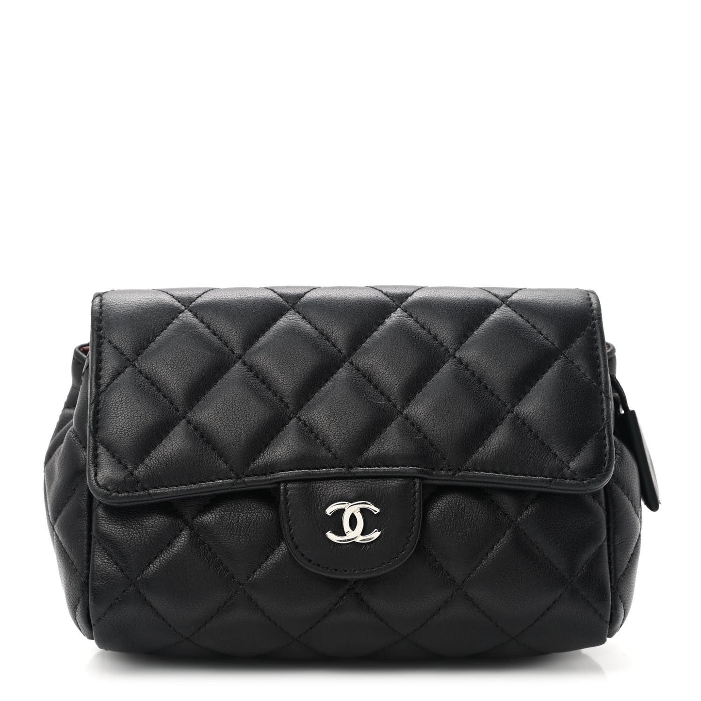 Lambskin Quilted Flap Cosmetic Case Black
