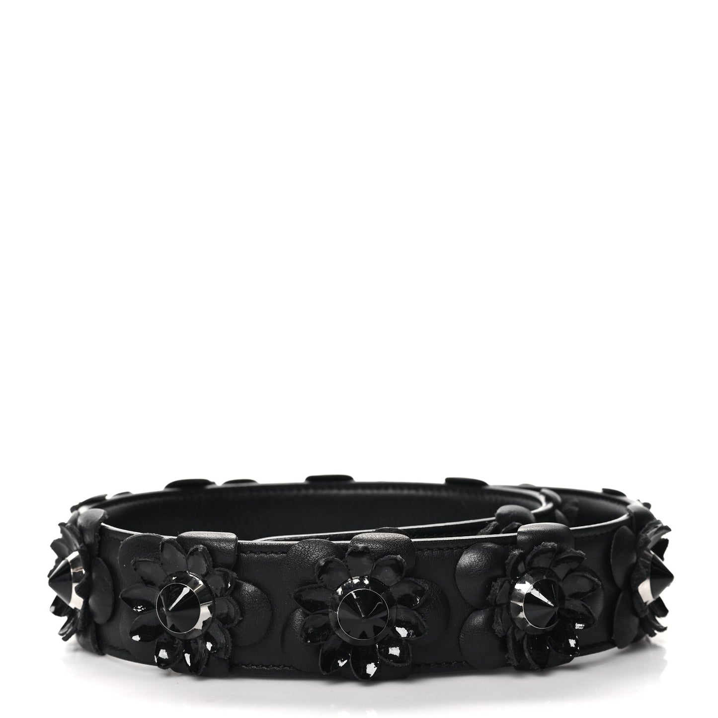 Vitello Dolce Nappa Patent Flowerland Studded Strap You Black