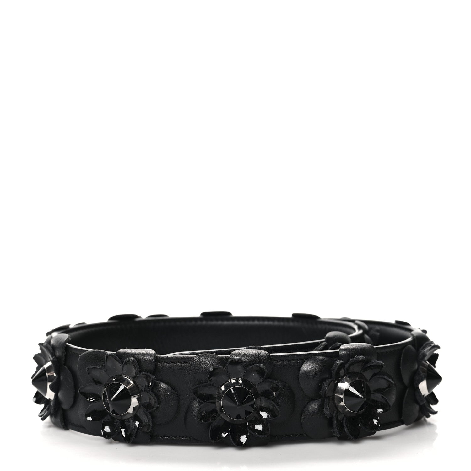 Fendi Vitello Dolce Nappa Patent Flowerland Studded Strap You Black 2 of 4