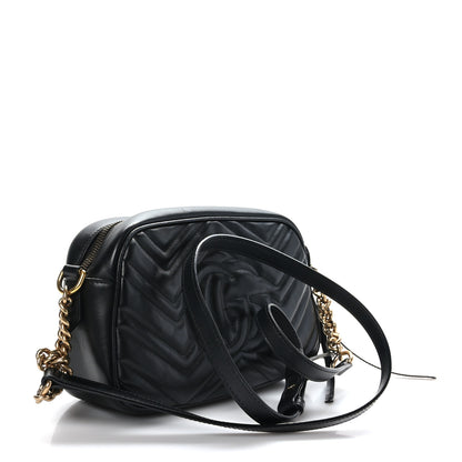 Gucci Calfskin Matelasse Small GG Marmont Chain Shoulder Bag Black 3 of 9