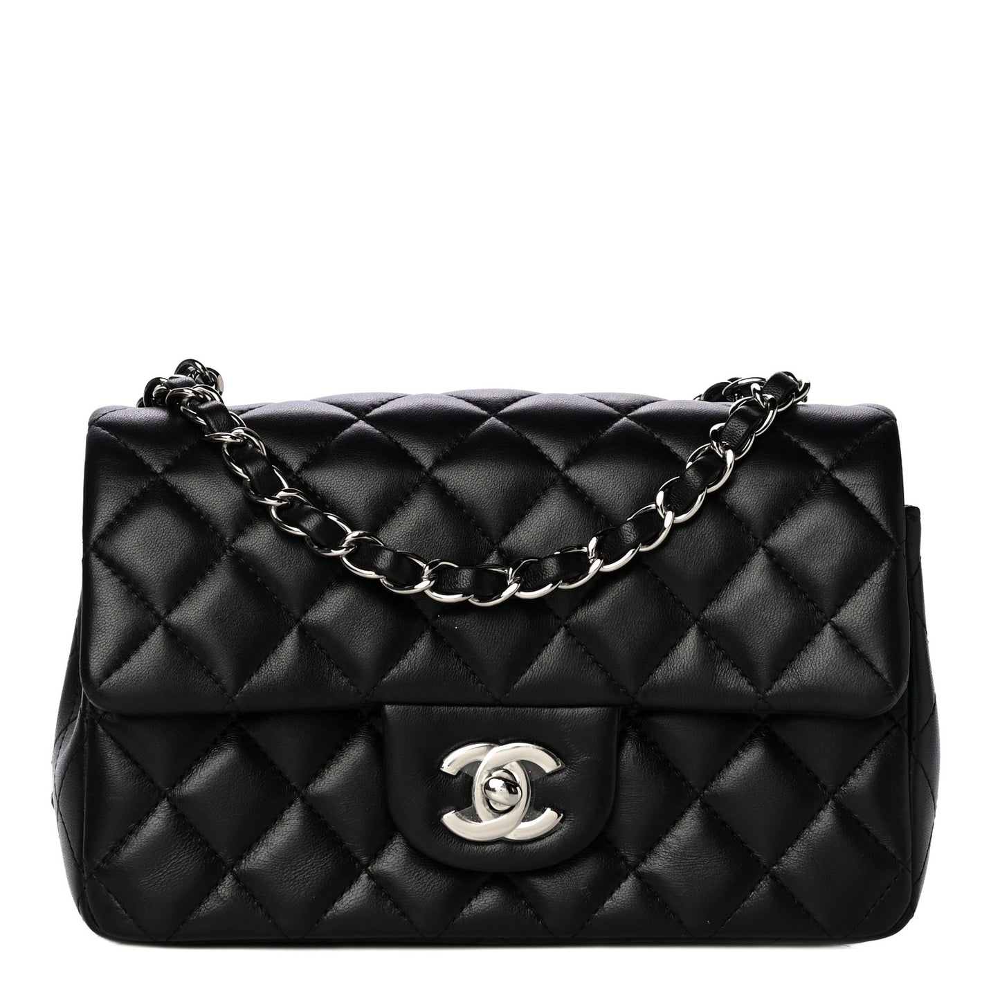 Lambskin Quilted Mini Rectangular Flap Black