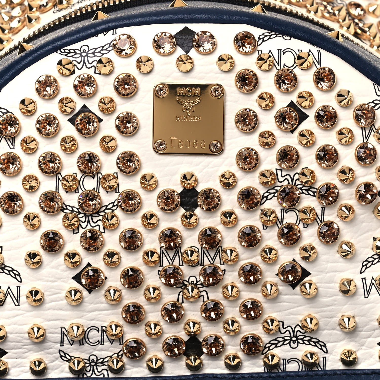 MCM Visetos Swarovski Studded Small Diamond Backpack White 6 of 12