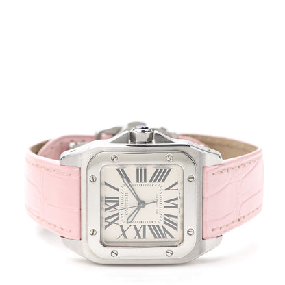 Cartier Stainless Steel Alligator 33mm Santos 100 Automatic Watch Pink 2 of 5