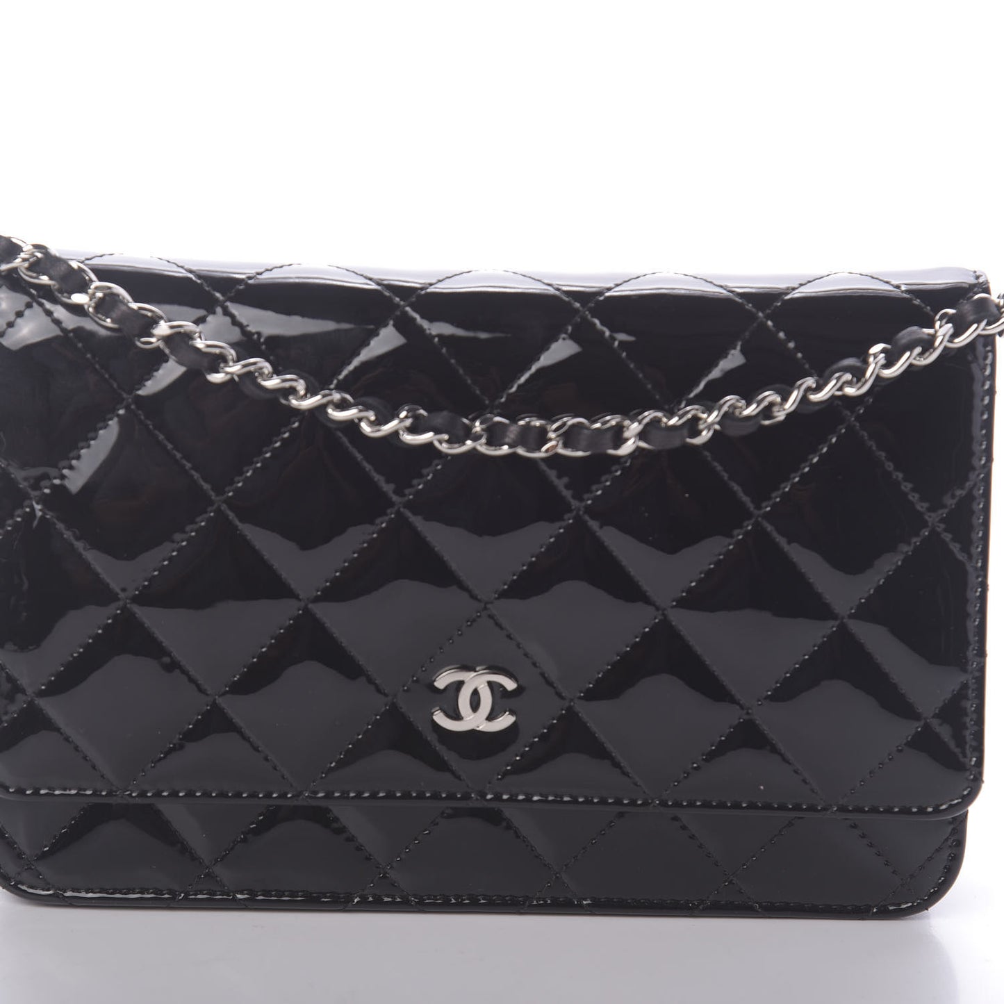 Patent Quilted Wallet On Chain WOC Navy Blue