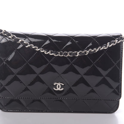 Chanel Patent Quilted Wallet On Chain WOC Navy Blue 9 of 11