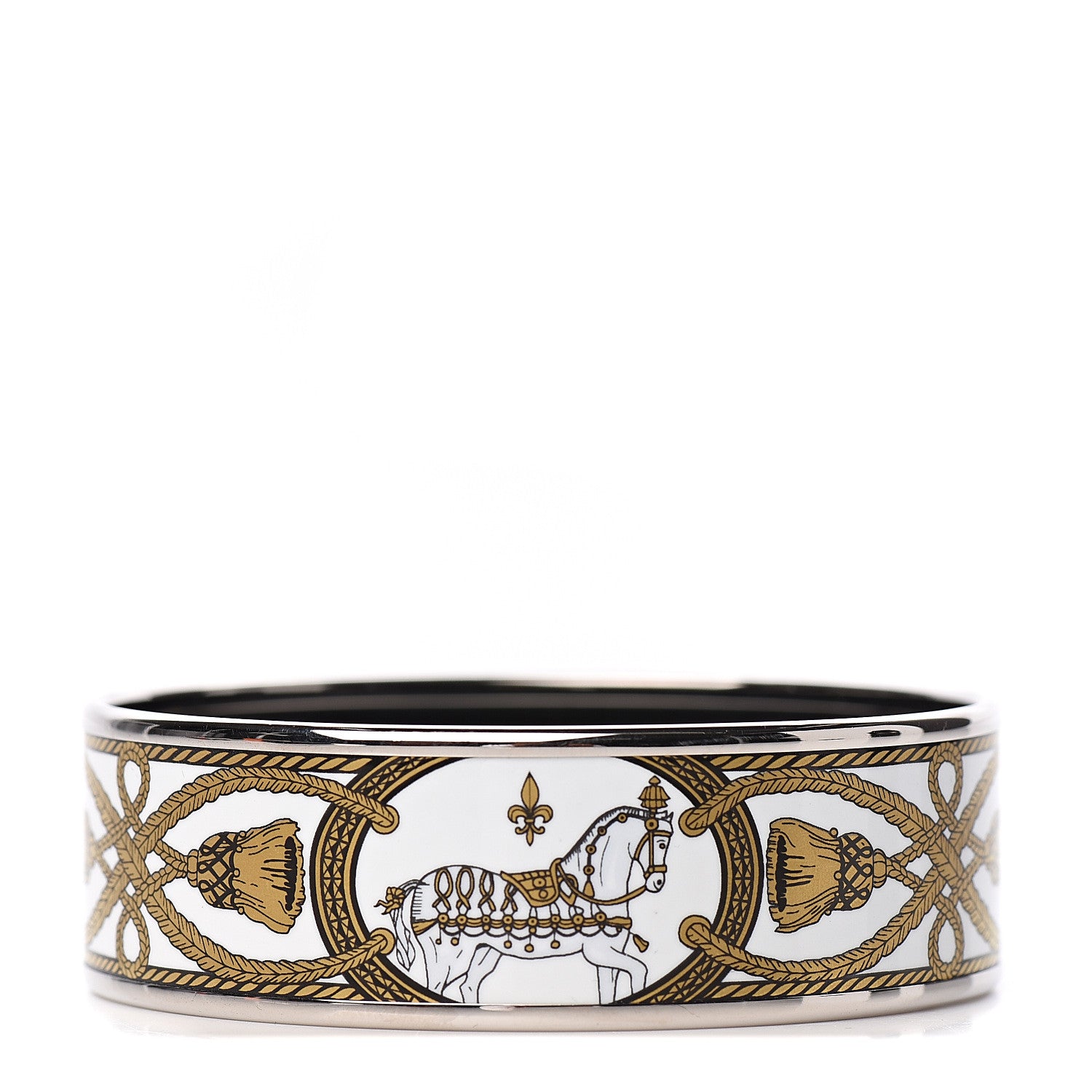 Hermes Enamel Printed Wide Grand Apparat Bracelet 62 White 1 of 5