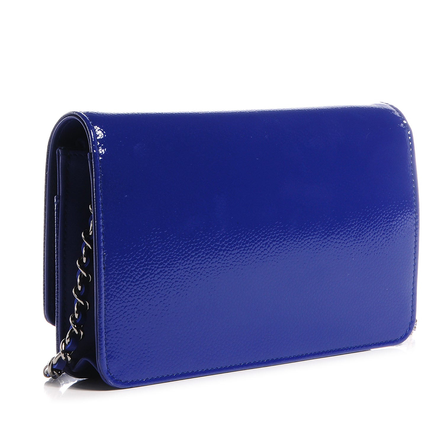 Chanel Grained Patent Calfskin Timeless Wallet On Chain WOC Blue 3 of 8