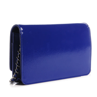 Chanel Grained Patent Calfskin Timeless Wallet On Chain WOC Blue 3 of 8