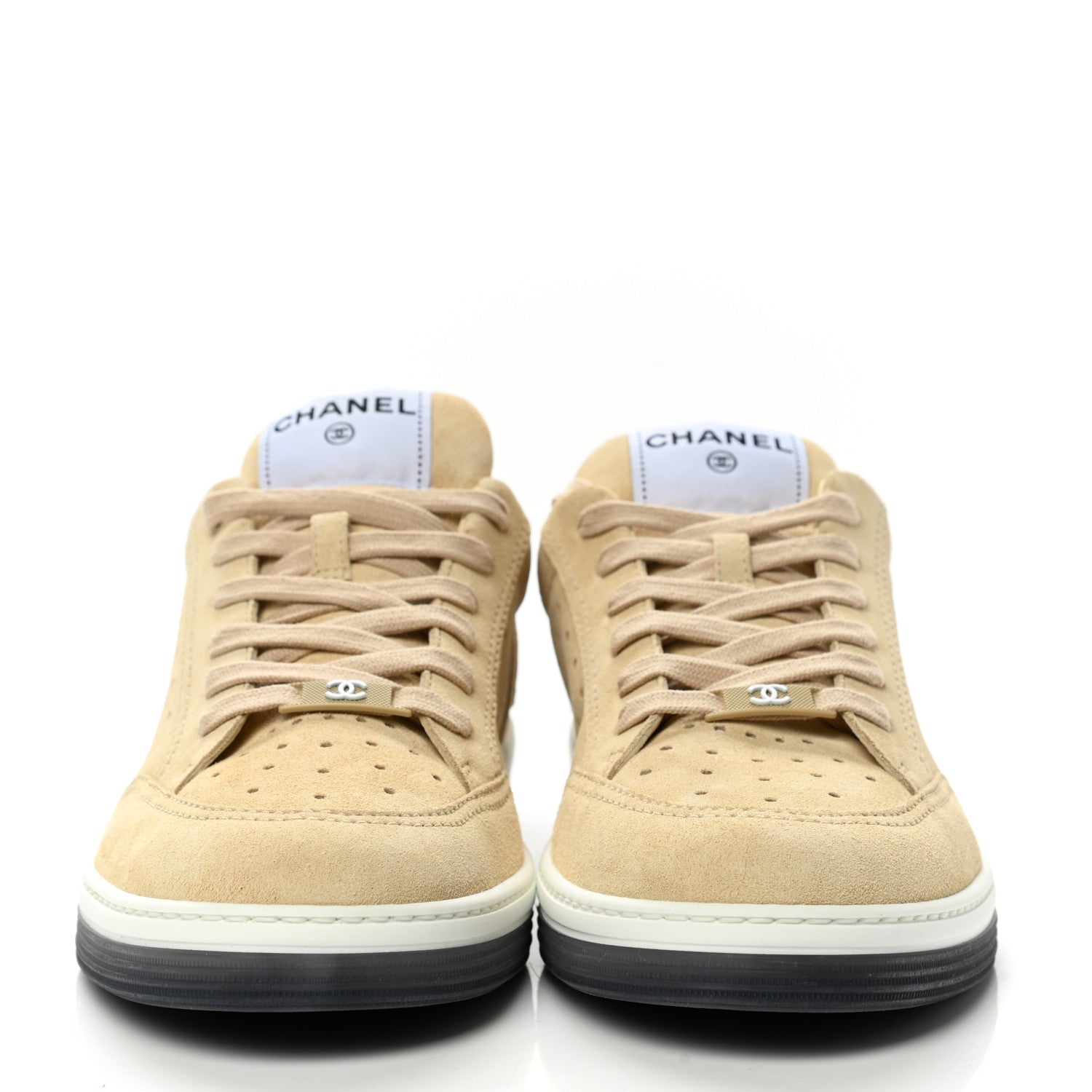 Chanel Suede Calfskin Logo Sneakers 41 Beige 2 of 9