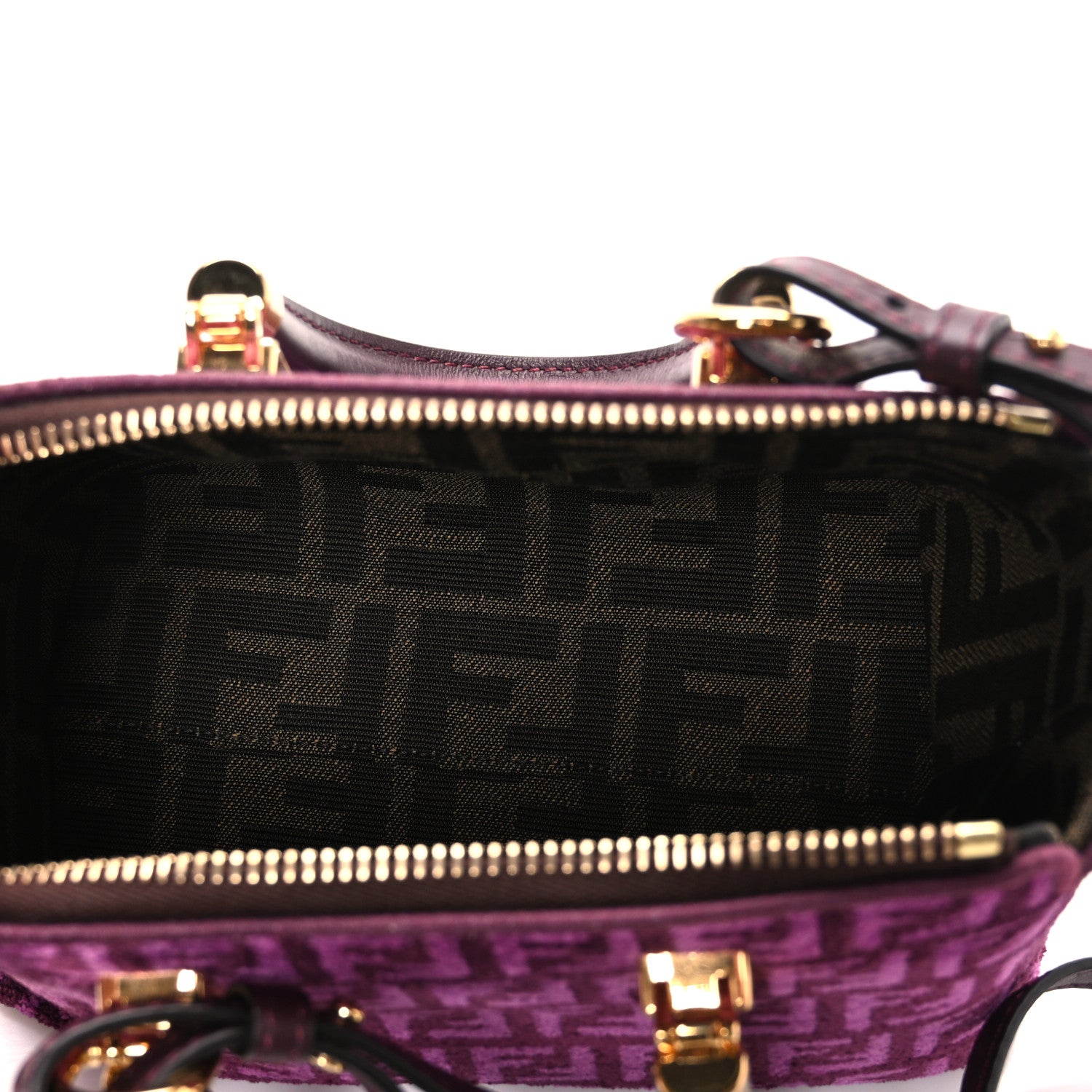 Fendi Chenille Vitello Micro FF Mini By The Way Top Handle Boston